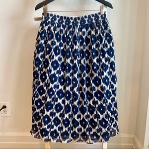 Silk Lafayette 148 Midi Skirt in Blue and White